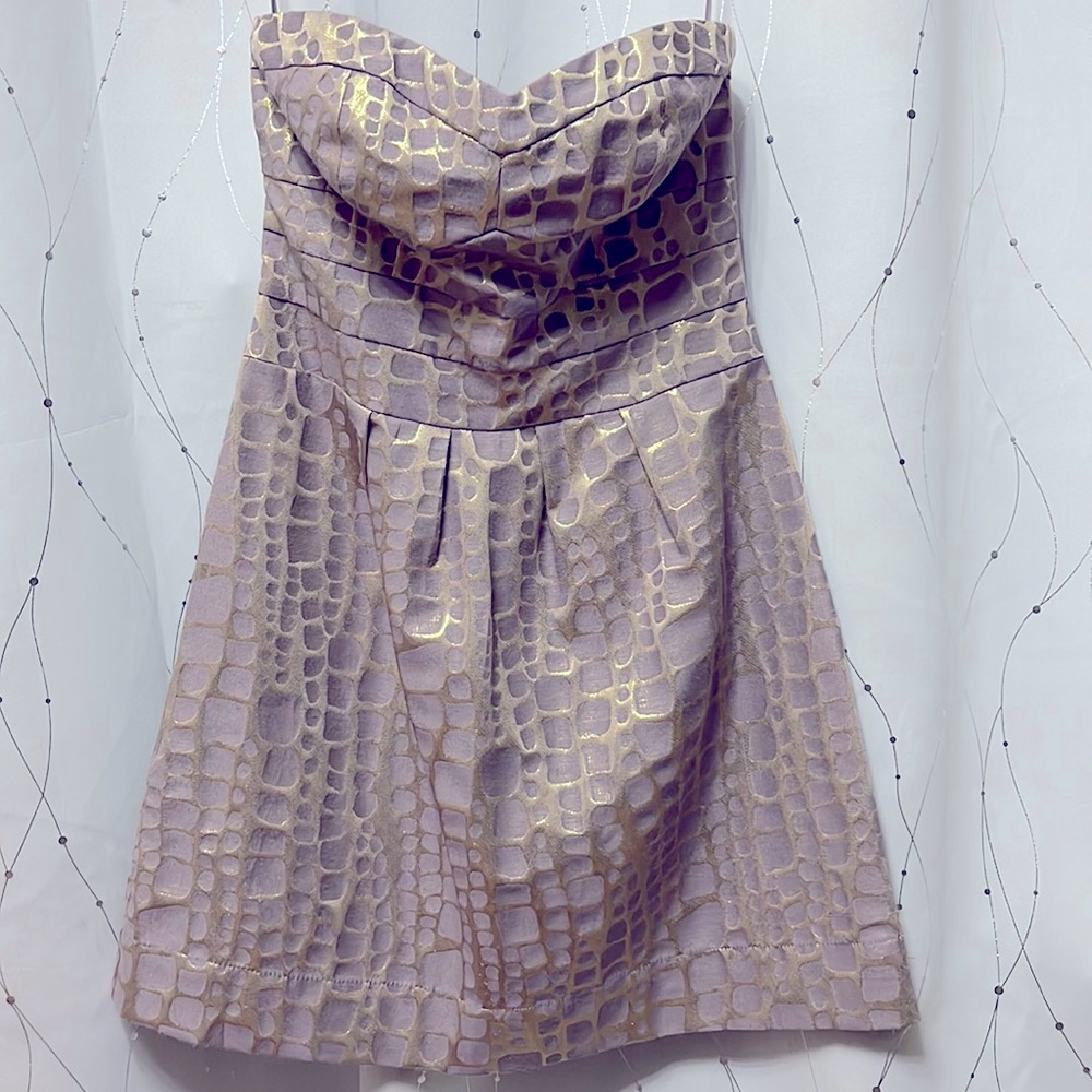 EUC AEO | Y2K metallic gold, lilac gray strapless baby doll dress, corset top
